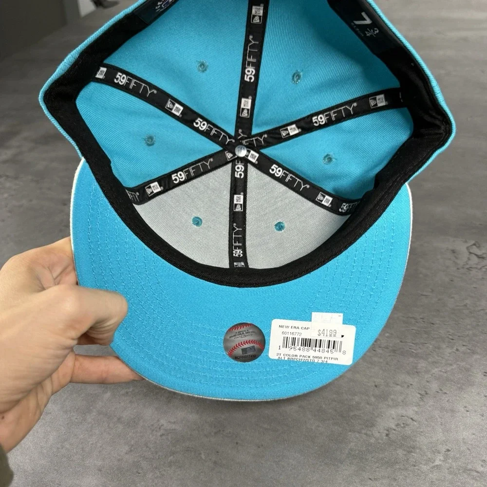 Pittsburgh Pirates Hat New Era Cap 7 3/4 Teal Blue White Cream Black 59Fifty MLB